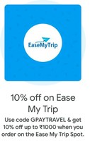 Google Pay 10% Off On Ease My Trip 