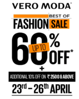 Fashion Sale upto 60% off + Additional 10% off on 2500 or above at Vero moda (23-26 April)