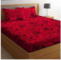  Double Sized bedsheet with 2 Free Maching Pillow Covers(90 * 90) Inch Color- Red Design_Rose