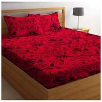 Engunias™ Prime Collection Polycotton144 TC Premium Double Sized bedsheet with 2 Free Maching Pillow Covers(90 * 90) Inch Color- Red Design_Rose