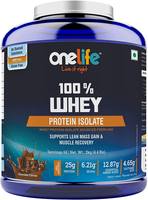 Onelife Whey Protein Isolate with BCAA 6.21gm , Amino Acid 12.87gm ,Glutamine 4.65gm, Supports Lean Mass Gain & Muscle Recovery - 2kg Chocolate Flavor