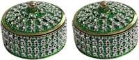 Angelic Brass Jewellery Box (7 cm x 7 cm x 5 cm, Green, Set of 2)