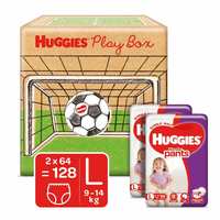 Huggies Wonder Pants Play Box, Monthly Box Pack Baby Diaper Pants, Large (L) Size, 128 Count, with Bubble Bed Technology for Comfort