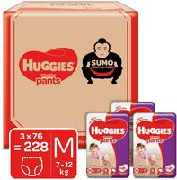 Huggies Wonder Pants Diapers Sumo Pack, Medium (M) size baby diaper pants, 228 count, with Bubble Bed Technology for comfort