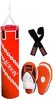 Aurion Unfilled Heavy Punch Bag 3ft 4ft 5ft Boxing MMA Sparring Punching Training Kickboxing Muay Thai with Focus Pad & Boxing Hand Wrap Hanging Chain