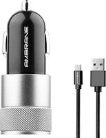 Ambrane 2.4A Dual Port Car Charger for All Smartphones + Free Micro USB Cable (ACC-74-M, Black & Silver)