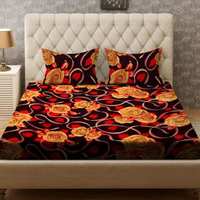Bombay Dyeing 136 TC Polyester Double Floral Bedsheet  (Pack of 1, Black, Yellow, Red)