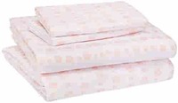 AmazonBasics Kid's Sheet Set - Soft, Easy-Wash Microfiber - Queen, Pink Dotted Stripes - with 2 pillow covers