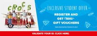 Crocs Student Offer : Register & Get Rs.500 Gift Vouchers