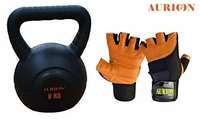 AURION 6Kg Leather Kettlebell and Gym Gloves Combo of 2 (Multicolour)