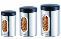 Signoraware Modular Steel Container (Window Round) Matte, Set of 3,950ml+1400ml+1800ml, Silver