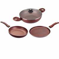 USHA SHRIRAM Pure Grade Aluminium Kadai With Lid, 2 L, 3 Piece (Multicolor)