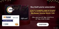 Get A Complimentary Big Bazaar Voucher Worth Rs.250 On Buying Zee5 Yearly Subscription Till 24 May