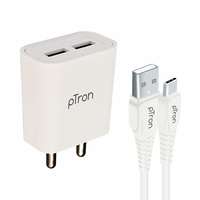 pTron Volta Evo 12W Single USB Smart Charger with 2.4A Type-C USB 1-Meter Cable, Made in India, BIS Certified Fast Charging Power Adaptor - (White)