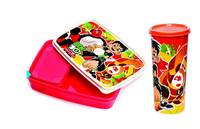 Signoraware Compact Lunch Box Small (Ben 10 Orange) with Tumbler, 150ml+550ml & 500ml Tumbler, Set of 3, Red

