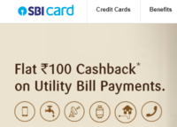 Flat Rs. 100 Cashback on Bill Payments done through SBI Card Mobile App/Website