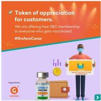 Grofers - Free One Month SBC Membership To Members Receiving Covid-19 Vaccination