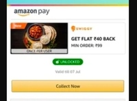 Amazon send Money min 1 Offer: Get Flat 40 Cashback on 99 On swiggy 