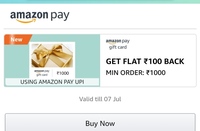 Send money and unlock 10% cashback upto 100₹ on Gift Voucher purchase through amazon upi
