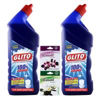 GLITO Toilet Cleaner 1000 ml(Pack of 2)+WINALL Air Freshener 50g(Pack of 2)

