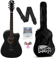 Intern INT-38C-BK-G Cutaway Right Handed Acoustic Guitar Kit, With Bag, Strings, Pick And Strap (Black, 6 Strings)