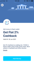 Get 2% cashback on adding money in paytm wallet thru cc