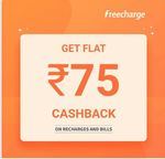 Freecharge New User Specific 100% casback up to 75 on recharge and bill payment