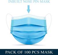Tresbon TM-100 Surgical Mask-100. 100 Pcs. 3 Ply Mask With Nose Pin, Unbreakable Ear loops (Ultrasonically Welded) & Ultra Soft Ear loops