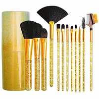 Yoana Professional Series Makeup Brush Set With Storage Barrel - Pack of 12 (Shiny Gold)