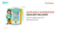 Freecharge Get 15/10% cashback upto75 on Min Rs.500 on suprdaily app