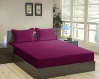 Trance Home Linen 100% Cotton 200TC Elasticated Queen Fitted Bedsheet with 2 Pillow Covers (Deep Wine, Queen 78"x60")
