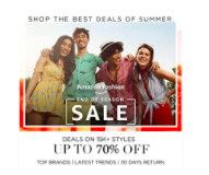 Amazon Fashion Upto 70% off + 10% off on BOB Credit Card & Credit EMI Transactions on purchase of Apparel, Shoes, Beauty, Luxury Beauty, Jewelry (Excluding Gold & Silver coins) Watches and Luggage