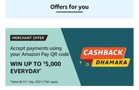 Amazon Merchant: Received Payment Min 30 Get 5- 5000 Cashback ( I won 5000 Last Month)