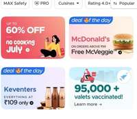 Zomato deal of day - Free McDonald's  mcveggie on orders of 99 (selected locations) 
