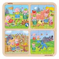 Webby 4 in 1 The Three Little Pigs Wooden Puzzle Toy, 36 Pcs 