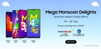 Samsung Mega Monsoon Delights 13th-15th July Starting from Rs.9999 + Upto 10% ICICI Cashback + Extra Upto 1000 off on samsung app