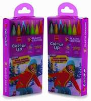 Cello ColourUp Plastic Crayons - Pack of 2 | 12+2 Bright Shades in Each Pack | Non-Toxic | Attractive Adventure Themed Pack, Ideal for Gifting | 2X Stronger Body

