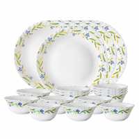Larah by Borosil Cripper Opalware Dinner Set, 18-Pieces, White

