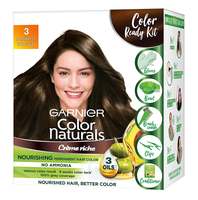 Garnier Color Naturals Crème Hair Color, Shade 3 Darkest Brown, 70ml + 60g + Coloring Tools, 130 ml

