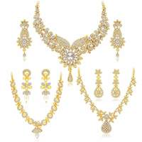 Sukkhi Dazzling Gold Plated Wedding Jewellery Austrian Diamond Choker Necklace Set Combo