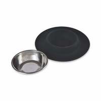 AmazonBasics Round Silicone Mat and Pet Bowl - Small, Black