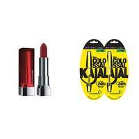 Maybelline New York Color Sensational Creamy Matte Lipstick, 695 Divine Wine, 3.9g & Maybelline New York Colossal Kajal, Black, 0.35g (Pack of 2 at 30% off)

