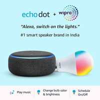 Echo Dot (3rd Gen, Black) + Wipro 9W LED Smart Color Bulb combo - Works with Alexa - Smart Home starter kit (Rs 250 coupon)
