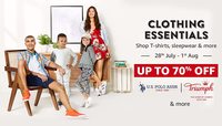 Clothing Essentials Upto 70% Off on T-shirts, Sleepwear & more (28 July - 1 Aug)