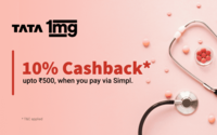 Get 10% cashback up to ₹500 on your next Simpl transaction on Tata 1mg