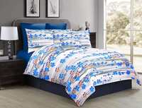 Quard 144 TC Cotton bedsheet with 2 Pillow Covers, Floral Vine, Blue