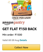 Rs.150 cashback on 1500 Pantry order (Valid till 9th Aug only)