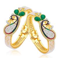 Sukkhi Glittery Pearl Gold Plated Wedding Jewellery Peacock Meenakari Austrian Diamond Kada Combo For Women (CB71499ADAP450)

