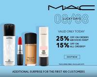 M.A.C. 08/08 : 15% on all orders + Additional Surprise for first 100 customers