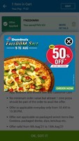 Domino's Freedom sale 50% off up to 100 (till 15th Aug)